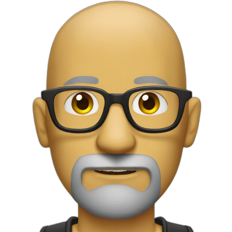 Tattooed bald man with beard and glasses like the Simpsons emoji