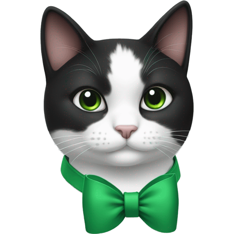 Black and white cat with green bow at neck emoji