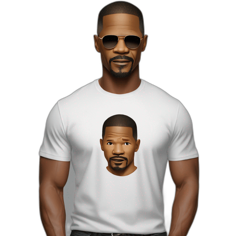 actor Jamie Foxx wearing t-shirt emoji