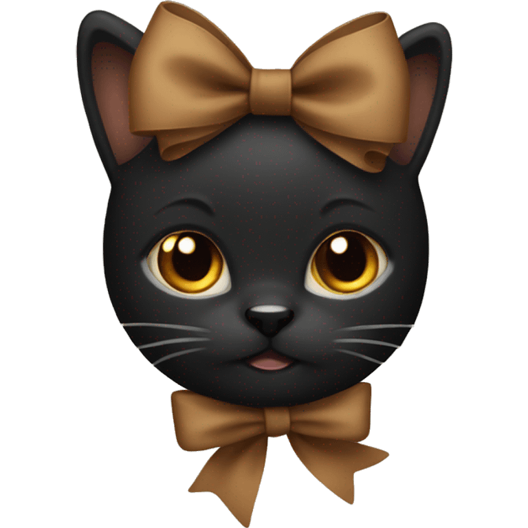 Fully black cat with brown bow emoji