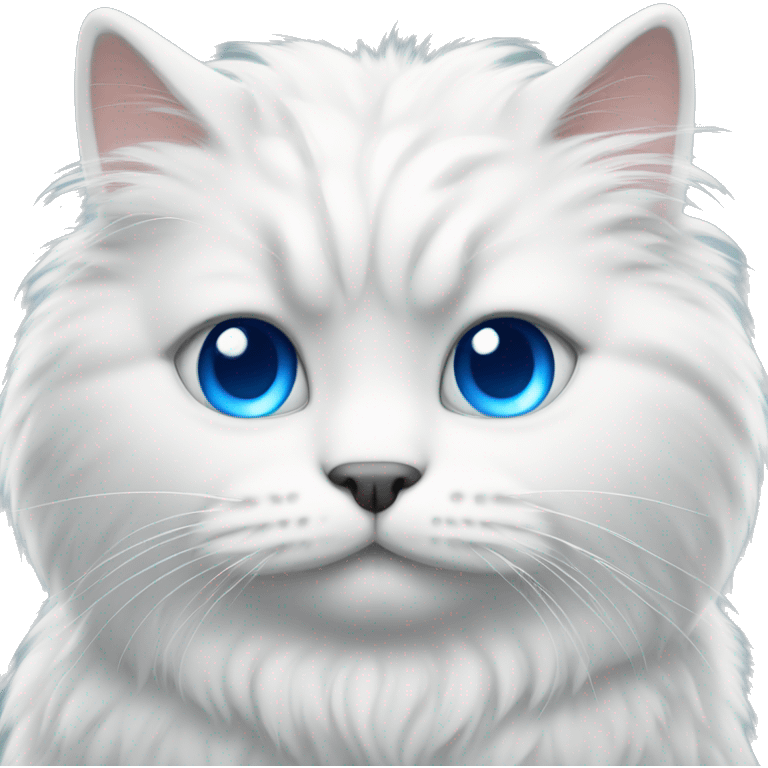 Fluffy white cat with blue sad eyes emoji