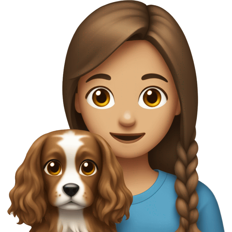 Girl with long brown hair holding yorkshire dog emoji