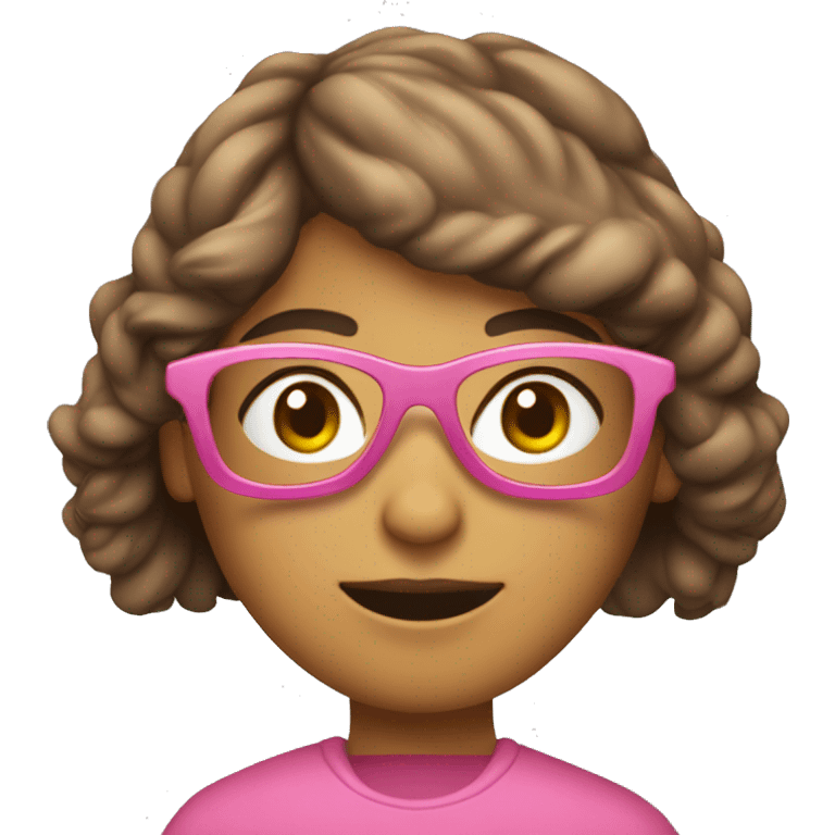 Chica castaña con lentes y buzo rosa emoji