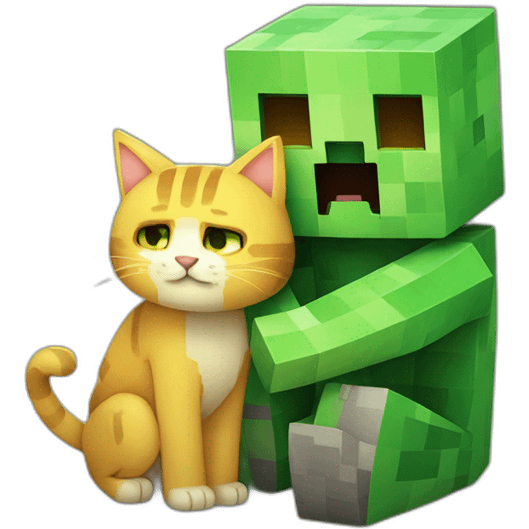 Minecraft creeper cuddling a cat emoji