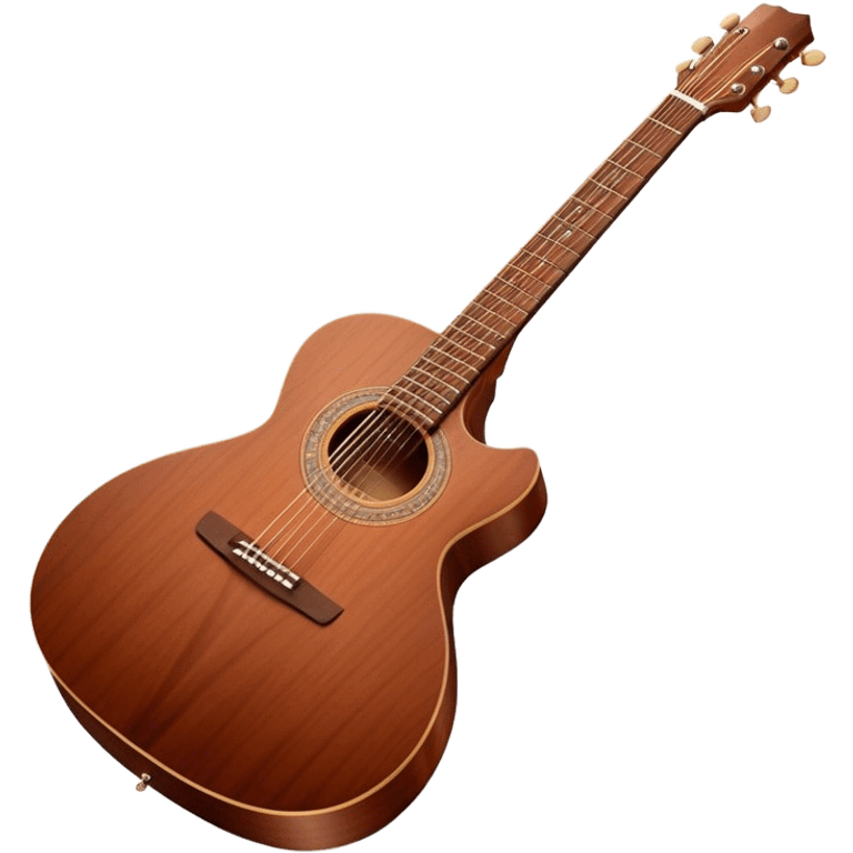 Cinematic Realistic Guitar, smooth mahogany body with deep wood grain, metal strings catching soft reflections, intricate tuning pegs gleaming subtly, warm light accentuating the contours, glowing with the warmth of music and craftsmanship. emoji