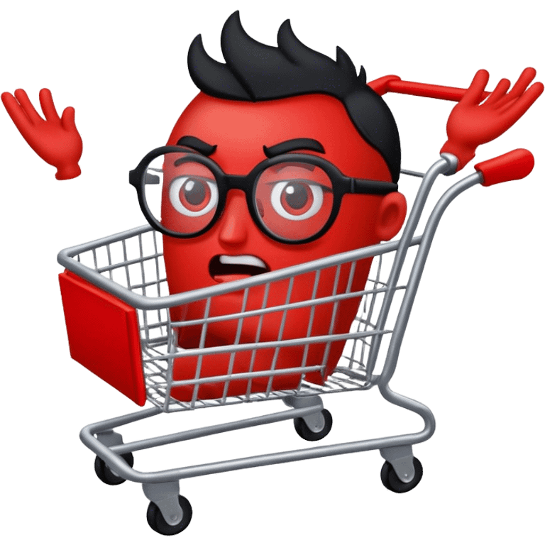 A cartoony cart with black limbs and a face with glasses on that is mad emoji