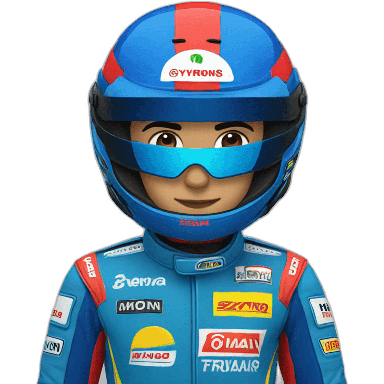 Aytron senna with a blue cap and red racing suit emoji