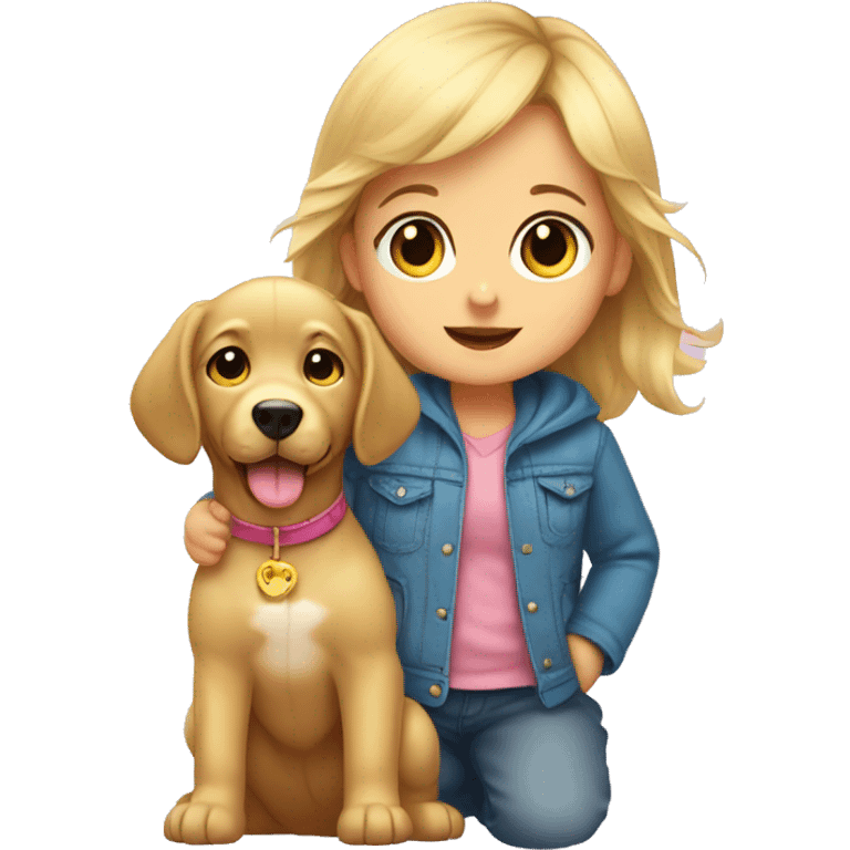 Baby girl with golden retreiver emoji