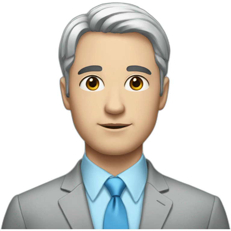 a white man with short black hair wearing a light blue shirt and a pink tie  emoji