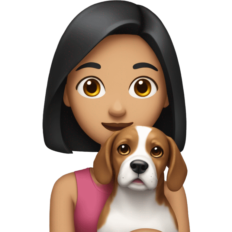 girl with black hair holding a beagle emoji