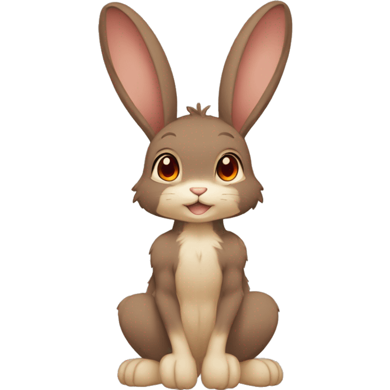 Anthro, Fur-Sona, Dark-Brown, Normal-type-Ground-type Tan-Rabbit-Fakémon with Dark-Red eyes, beige belly, beige paws, beige feet, beige freckles, full body emoji