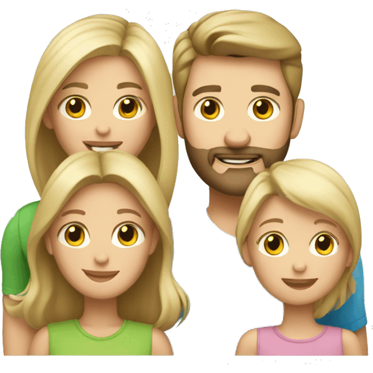 Family of 4, blond mom, brunette dad with beard, 2 blond daughters emoji