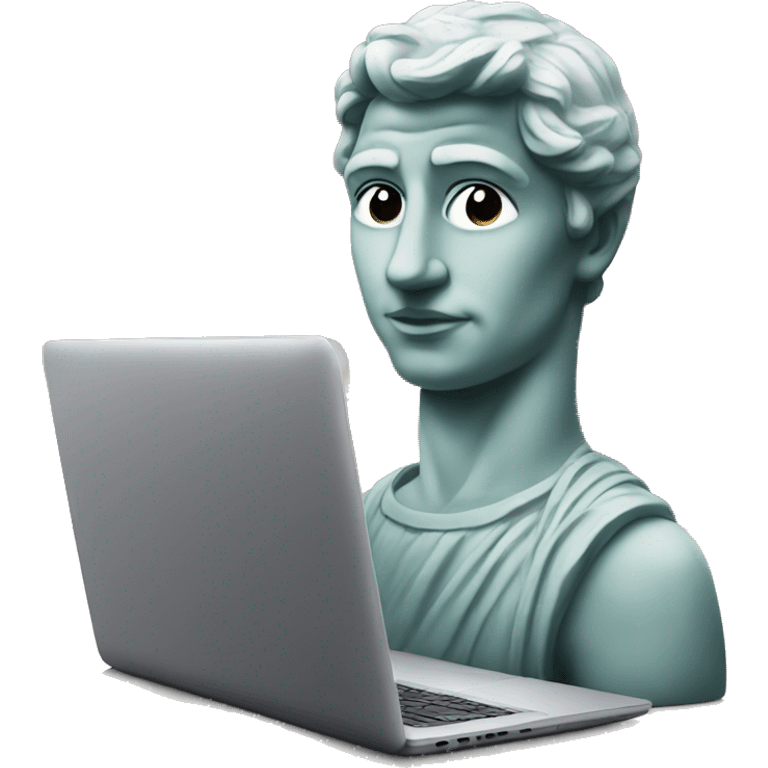 Statue behind a laptop emoji