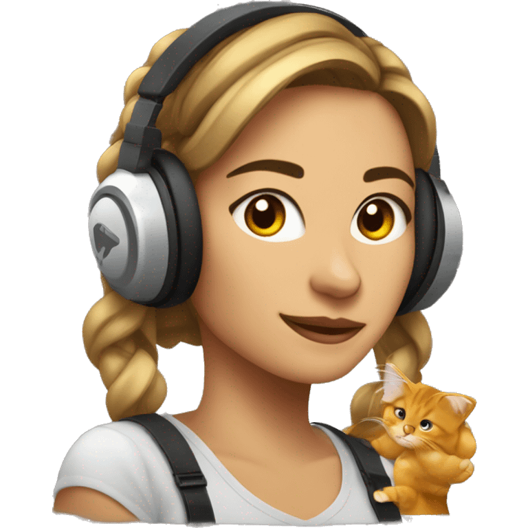 mujer streamer con audifonos de gato emoji