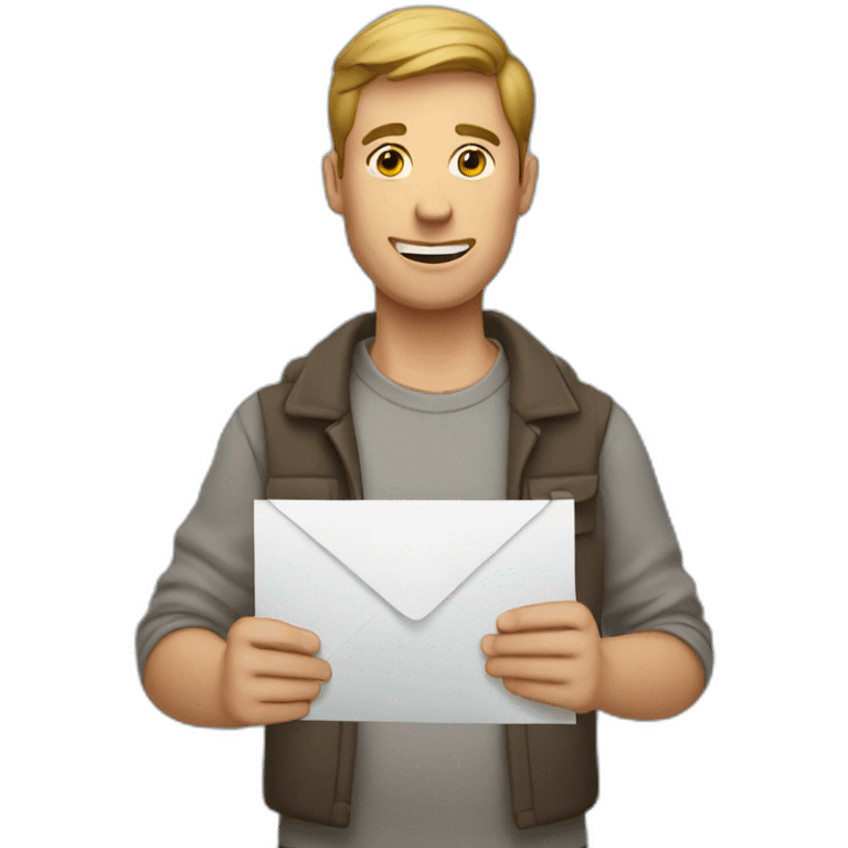 a guy holding paper with a letter emoji