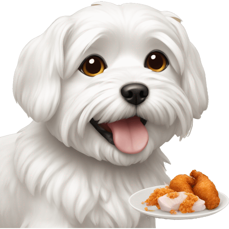 Maltese dog eating chicken emoji