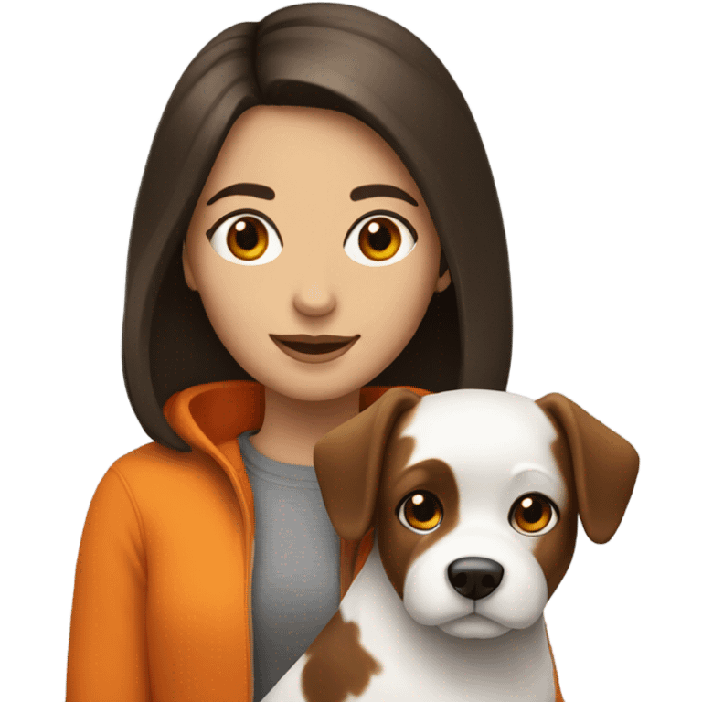 Brunette girl with a orange and withe dog emoji