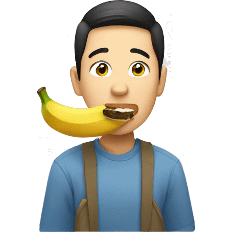 An Asian man is eating a banana. emoji