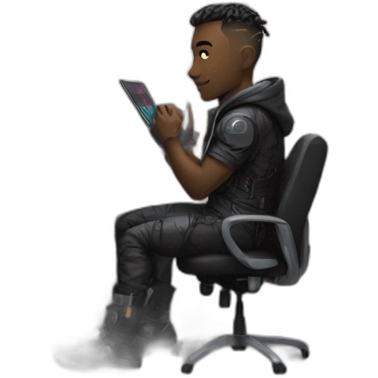 a male is working at his cyberpunk room emoji