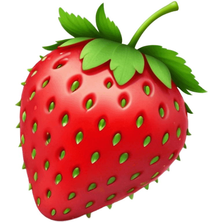 Cinematic Realistic Strawberry Emoji, Plump and juicy, with a deep red color and small, fresh seeds dotted across the skin. Its glossy, sweet surface catches the light, while bright green leaves top off the perfect, delicious berry. Soft glowing outline, capturing the essence of sweetness and freshness in a bright strawberry! emoji