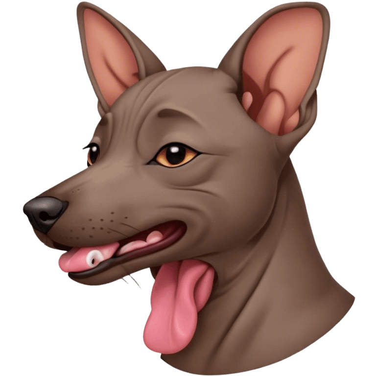 Cinematic Cute Yawning Xoloitzcuintle dog Portrait Emoji, Head tilted slightly with a dramatic, wide-open yawn, showcasing smooth, hairless ebony skin with gently relaxed wrinkles and floppy ears slightly drooping, round dark eyes barely open in drowsy contentment, Simplified yet irresistibly adorable features, highly detailed, glowing with a soft, cozy glow, high shine, relaxed yet expressive, stylized with a touch of whimsy, bright and endearing, soft glowing outline, capturing the essence of a sleepy yet affectionate guardian, so drowsy it feels like it could stretch out of the screen and curl up for a nap! emoji