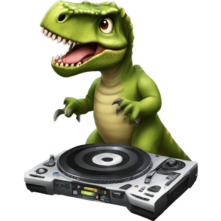 Dinosaur act as a DJ emoji