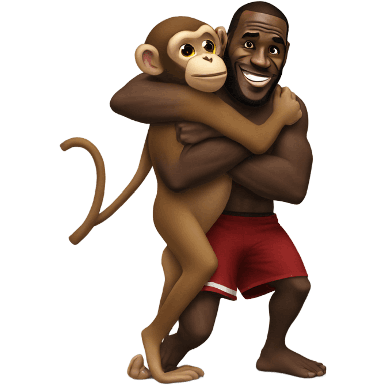 LeBron hugging a monkey emoji