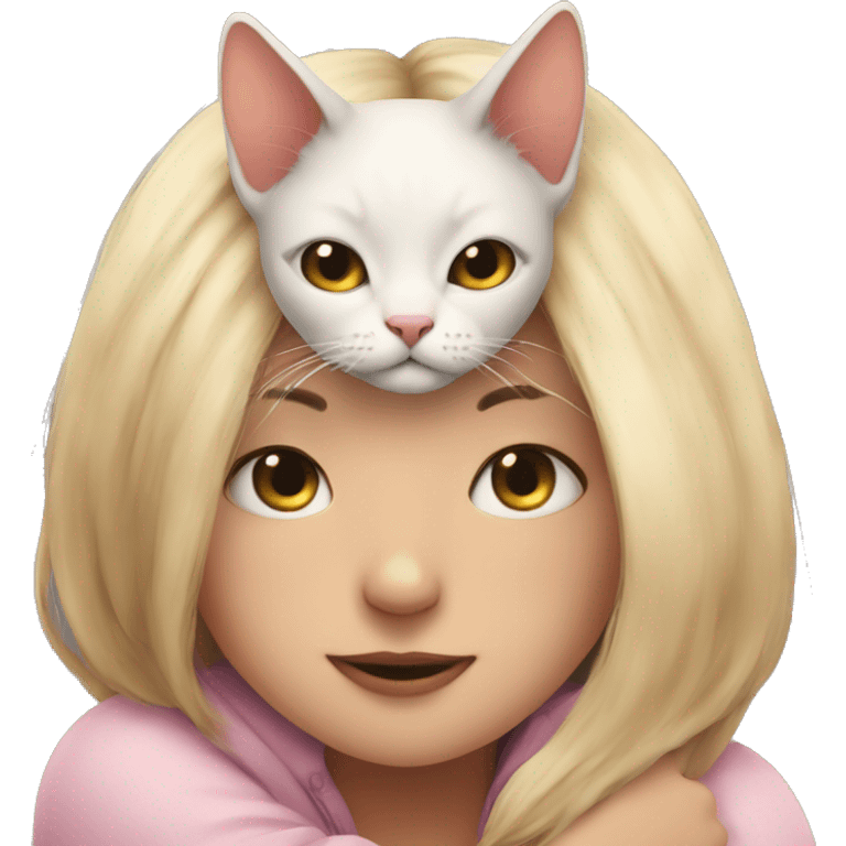 cat cuddles  human girl emoji