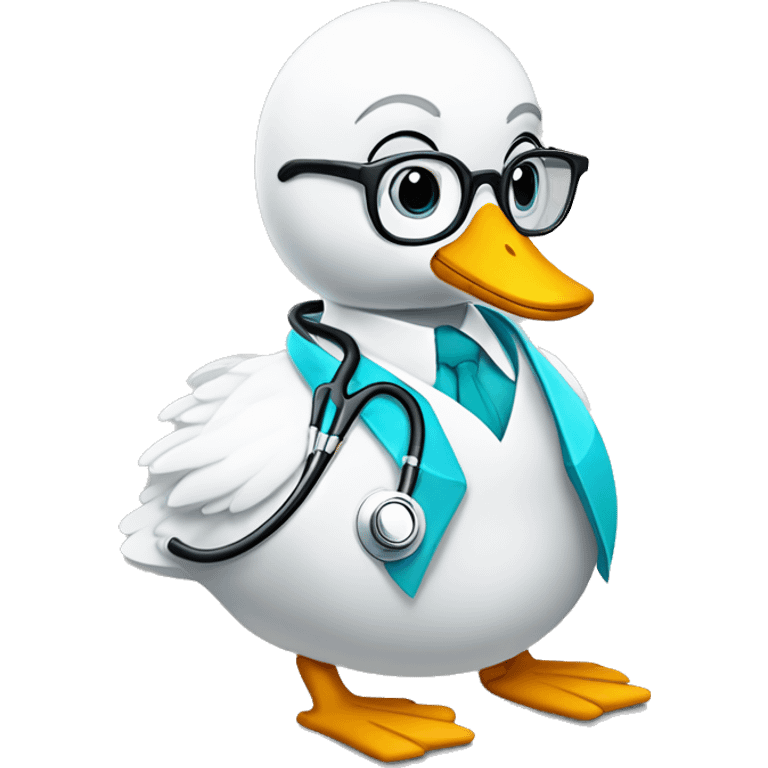 an adult swan dressed with a clinician costume with glasses and a stethoscope emoji