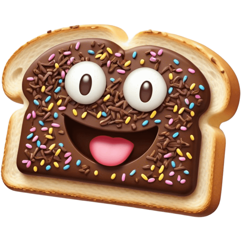 Cinematic Realistic Hagelslag Treat Emoji, depicted as crunchy chocolate sprinkles on buttered bread rendered with vivid textures and playful, inviting lighting. emoji