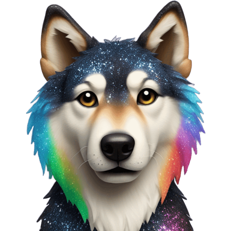 Wolf dog with black and rainbow glitter fur emoji