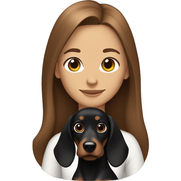 a brown-haired girl with black dachshund with long hair emoji