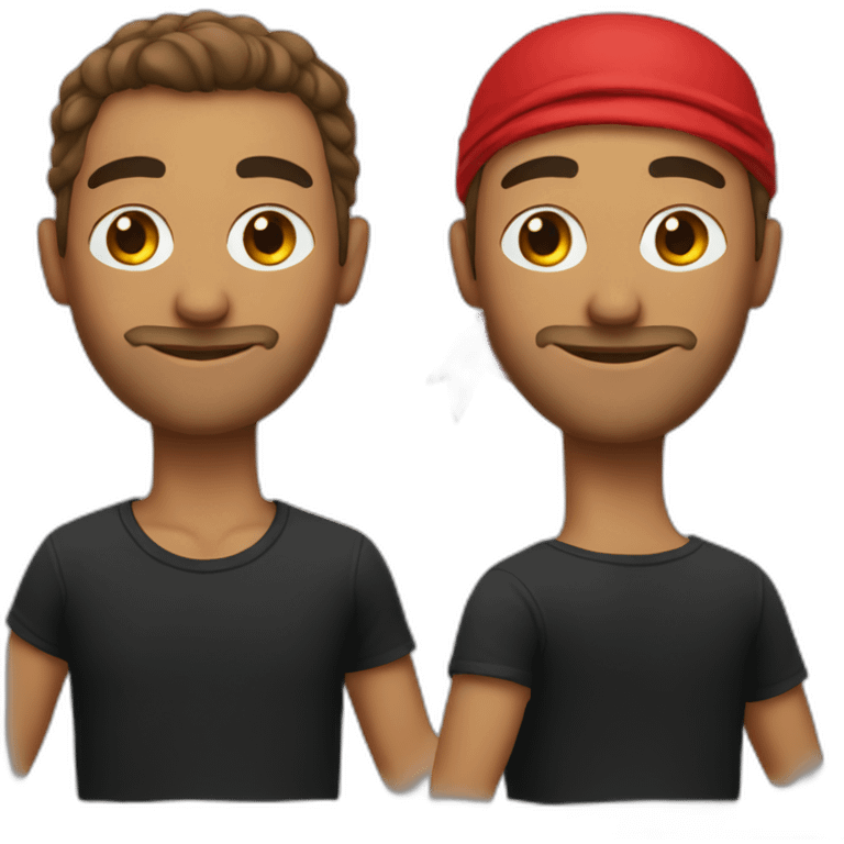 A man in a black T-shirt and a red bandana emoji