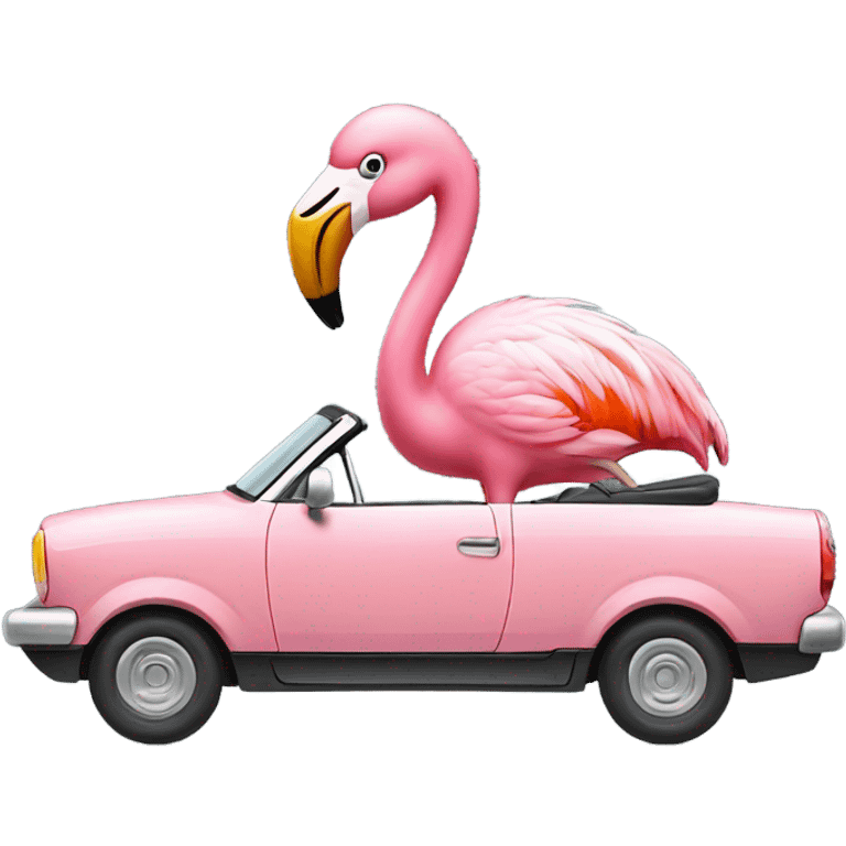 Flamingo in a convertible emoji