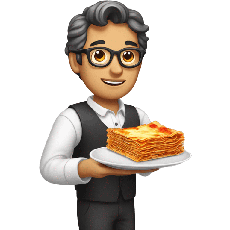 Amadeo Bordiga holding a plate of lasagna emoji