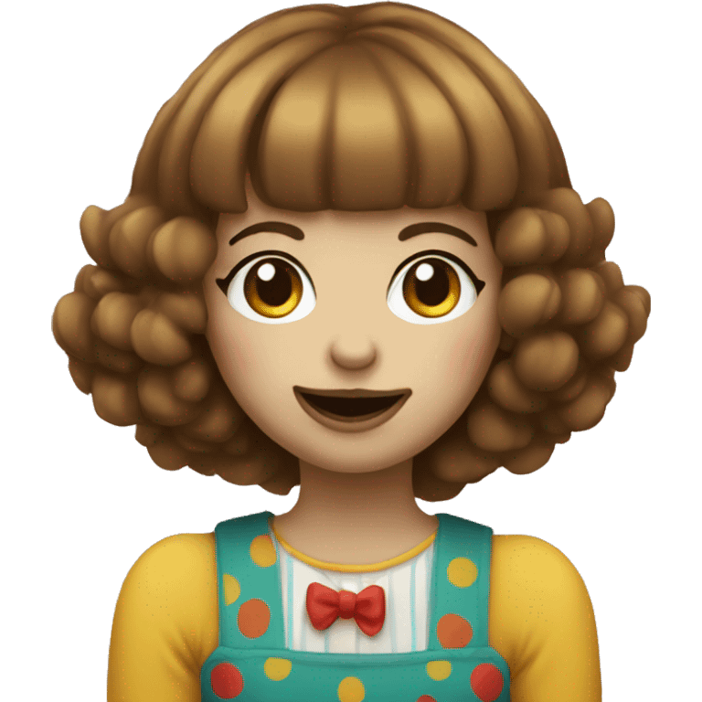 Clown girl with brown hair and bangs emoji