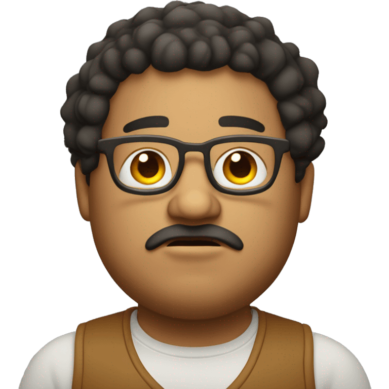 chubby mexican man with glasses curly hair and a goatee looking forward slightly upset emoji