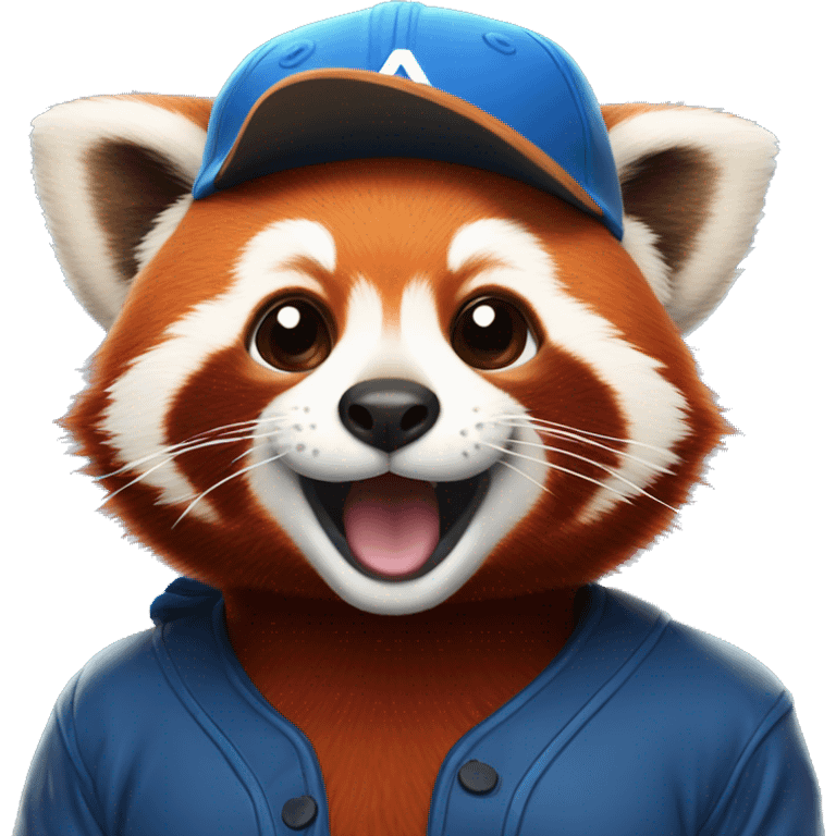 Red panda smiling with blue baseball hat emoji