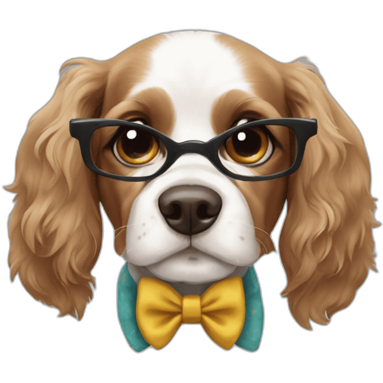 Spaniel dog wearing a bow tie and glasses emoji