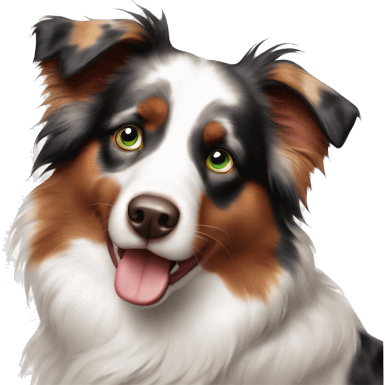 Red Merle Australian shepherd with one blue eye and one green eye emoji