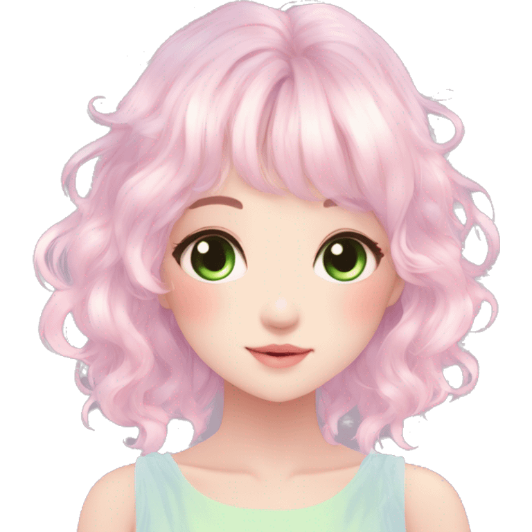 Gorgeous Beautiful Blushing Petite Pastel-Fairy-Anime-Green-Pastel-Girl with beautiful gradient pastel hair aesthetic emoji