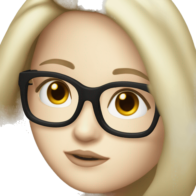 Pale skin, Black mid-long-hair, girl, thick black frame glasses, black emoji