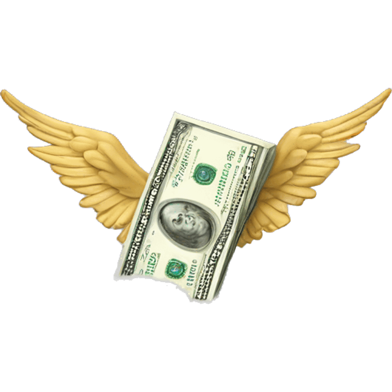 A wad of dollars with wings lies on a cloud emoji