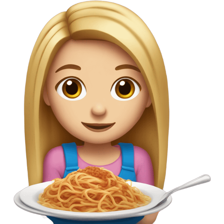 White girl blue eyes brown hair eating spaghetti  emoji