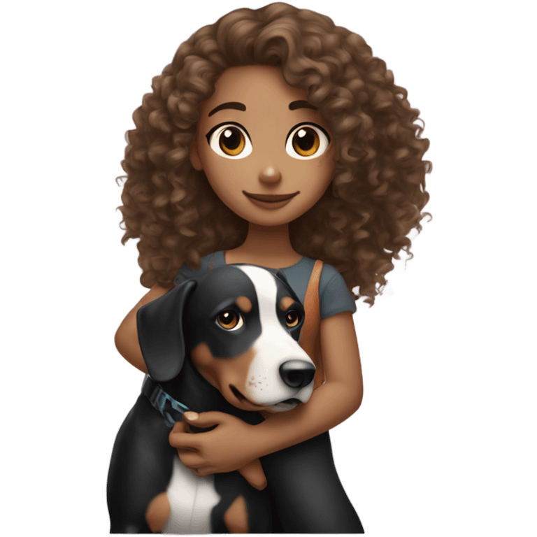 Girl with curly hair and freckles that’s mixed with black and white holding a Doberman  emoji