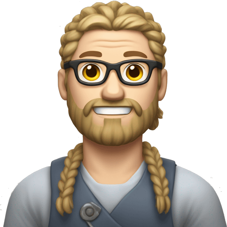 A jung guy with glasses, shortly shaved beared and an undercut haircut bind to a pigtail, like a viking, who is eating some ramen. emoji