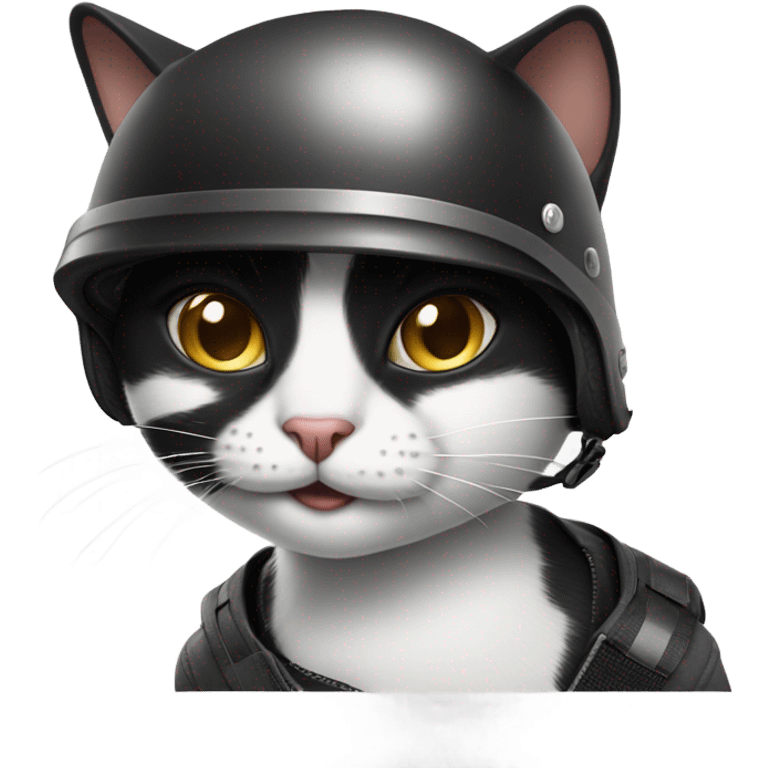 Smiling Black and white cat skateboarding with crash helmet  emoji