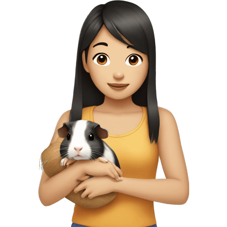 Asian girl holding guinea pig  emoji