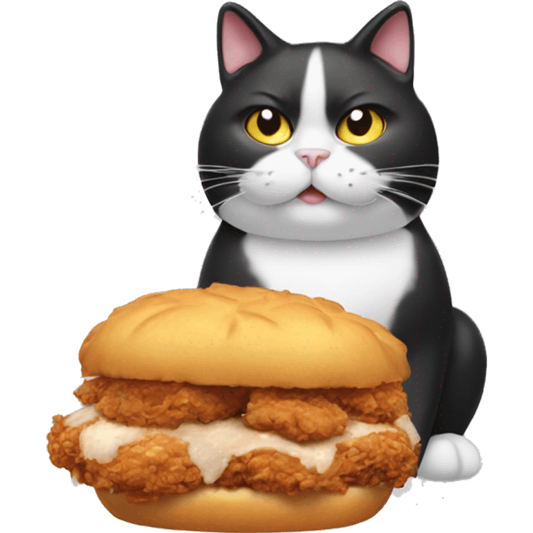 Fat tuxedo cat eating fried chicken  emoji