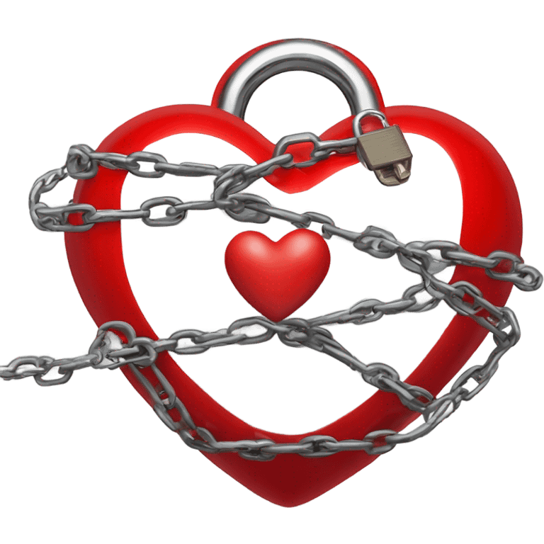 a  single red glossy heart, with a single chain and padlock wrapped around it emoji